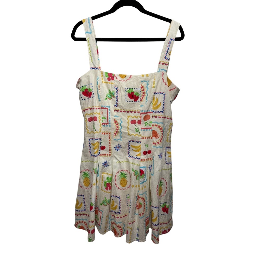 AVEC LES FILLES Women's Fruit Print Square Neck Pinafore Dress Size 14